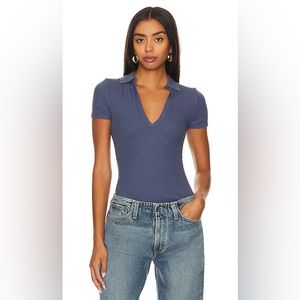 NWOT Intimately Free People Serve Polo Thong Bodysuit in Marlin Blue Ribbed